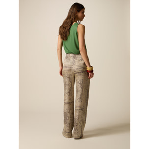 Oltre - Pantalones palazzo de satén estampado - Beige