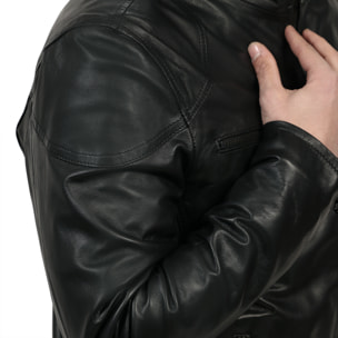 Giubbino in pelle di vitello nappa Nero-Slim Fit