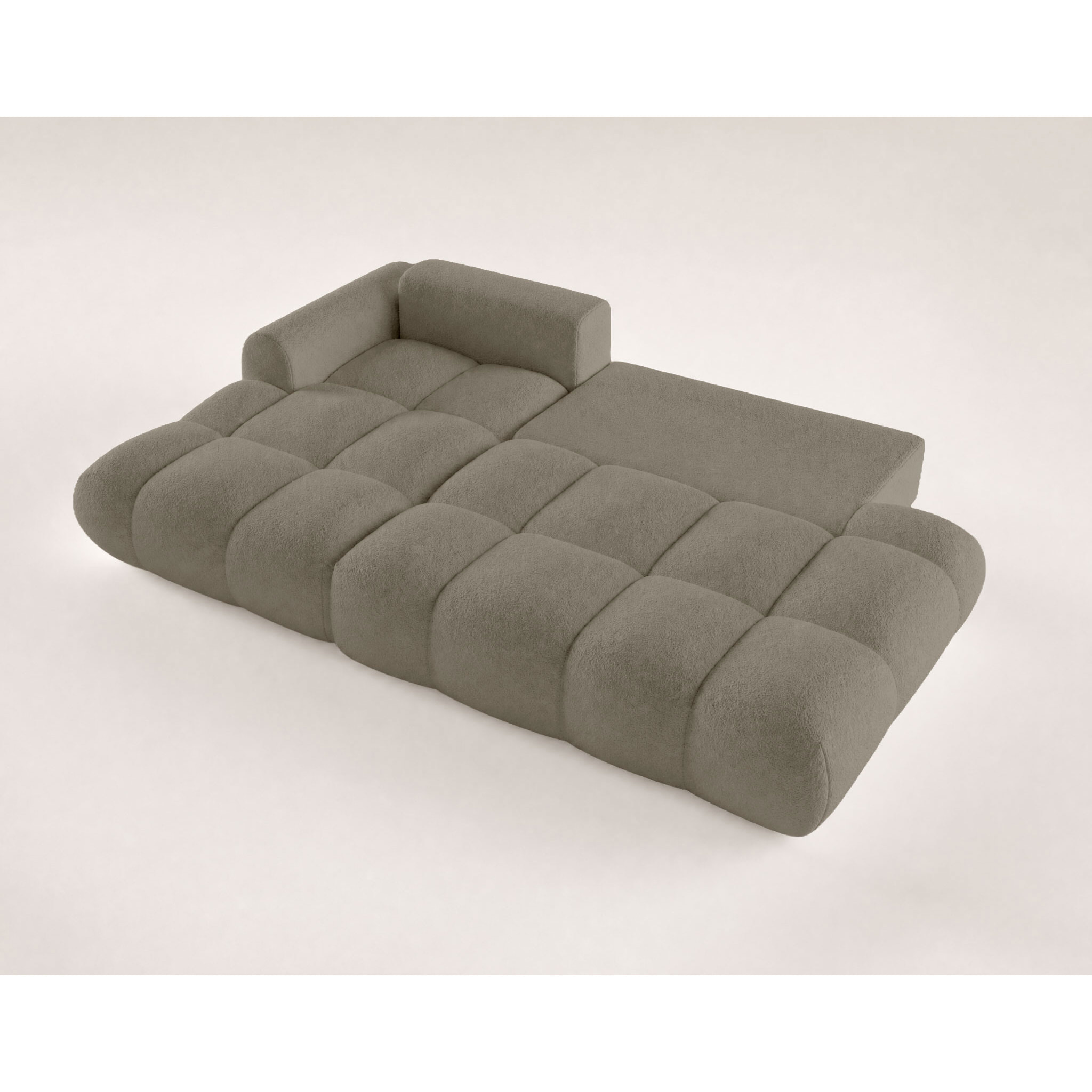 Yulin - Canapé d'angle ouvert gauche 4 places convertible avec coffre en tissu bouclette - Taupe