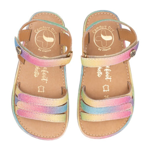 SANDALIA BAREFOOT PIEL CHETTO TIRAS METALIZADAS ARCOÍRIS