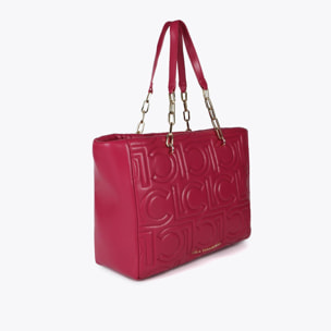 Shopper trapuntata logata in effetto pelle con manico catena mista