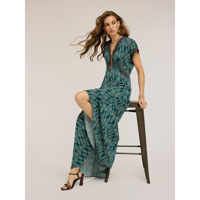 Motivi - Vestito lungo in raso fantasia cashmere - Verde