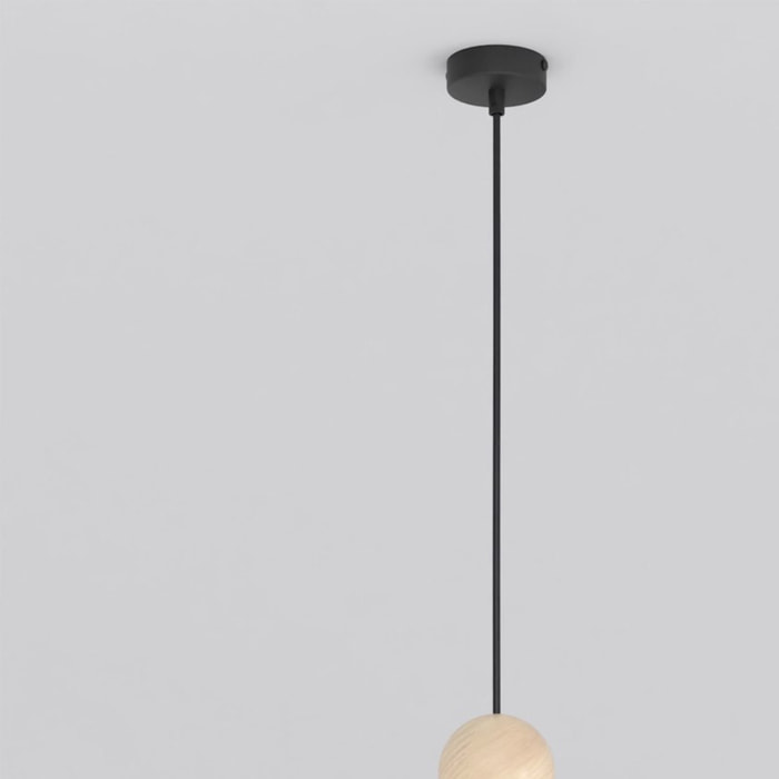 Lampada a sospensione LOOP in acciaio nero e legno