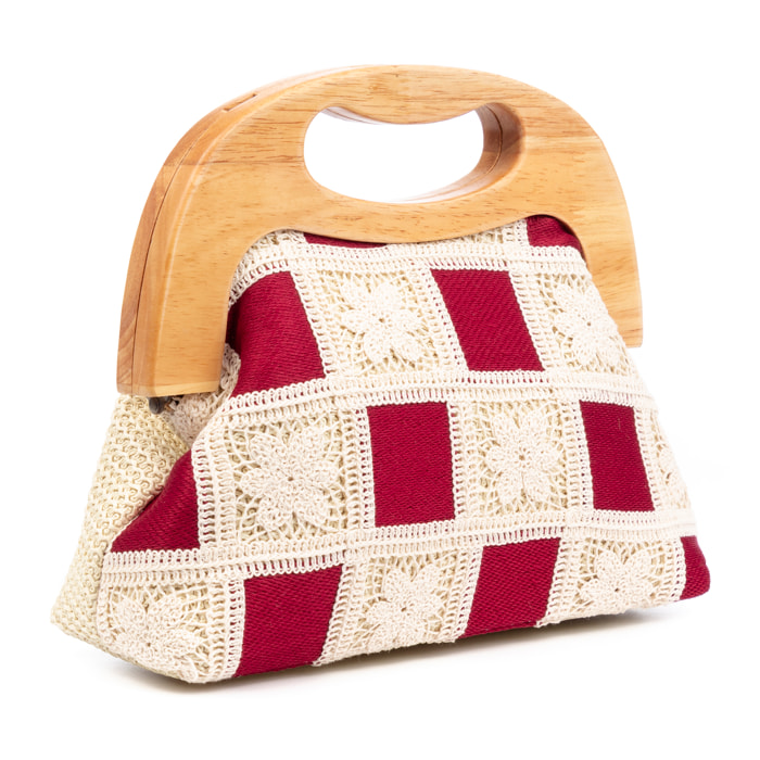 Barbaira Borsa a mano Donna. Realizzato in legno naturale e cotone.