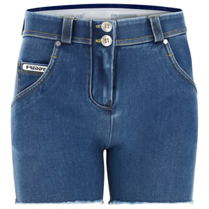Shorts push up WR.UP® sfrangiati vita regular in denim navetta ecologico