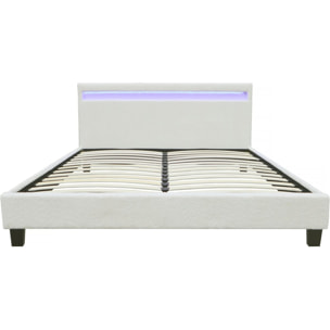 Lit tissu bouclette avec LED "Maria" 140x190cm - Crème