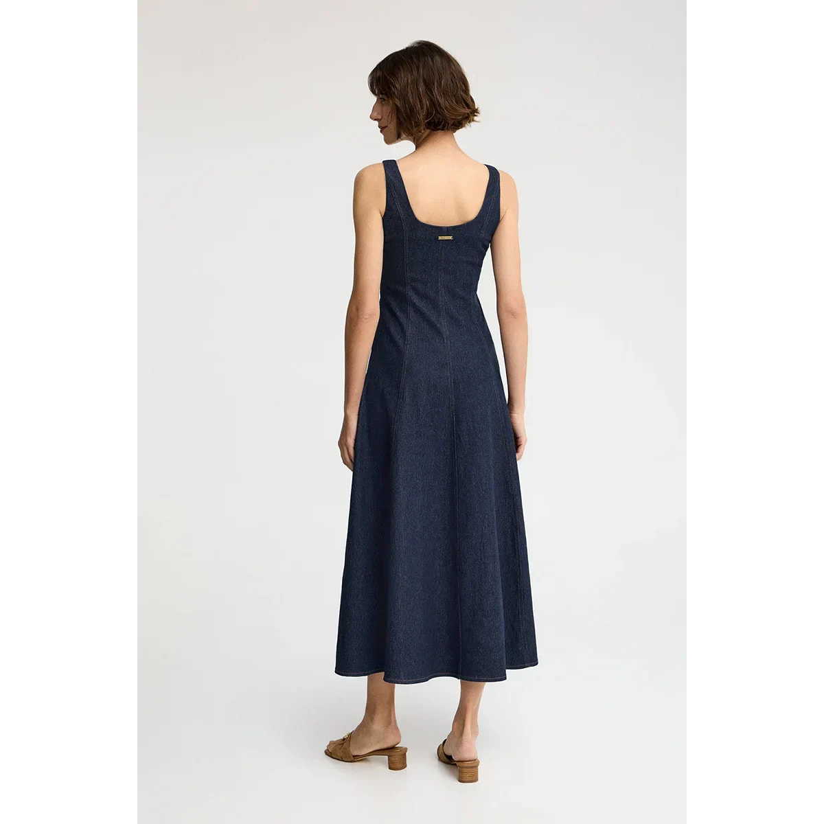 Vestido vaquero azul medio de tirantes con corte slim y logo Polo Club