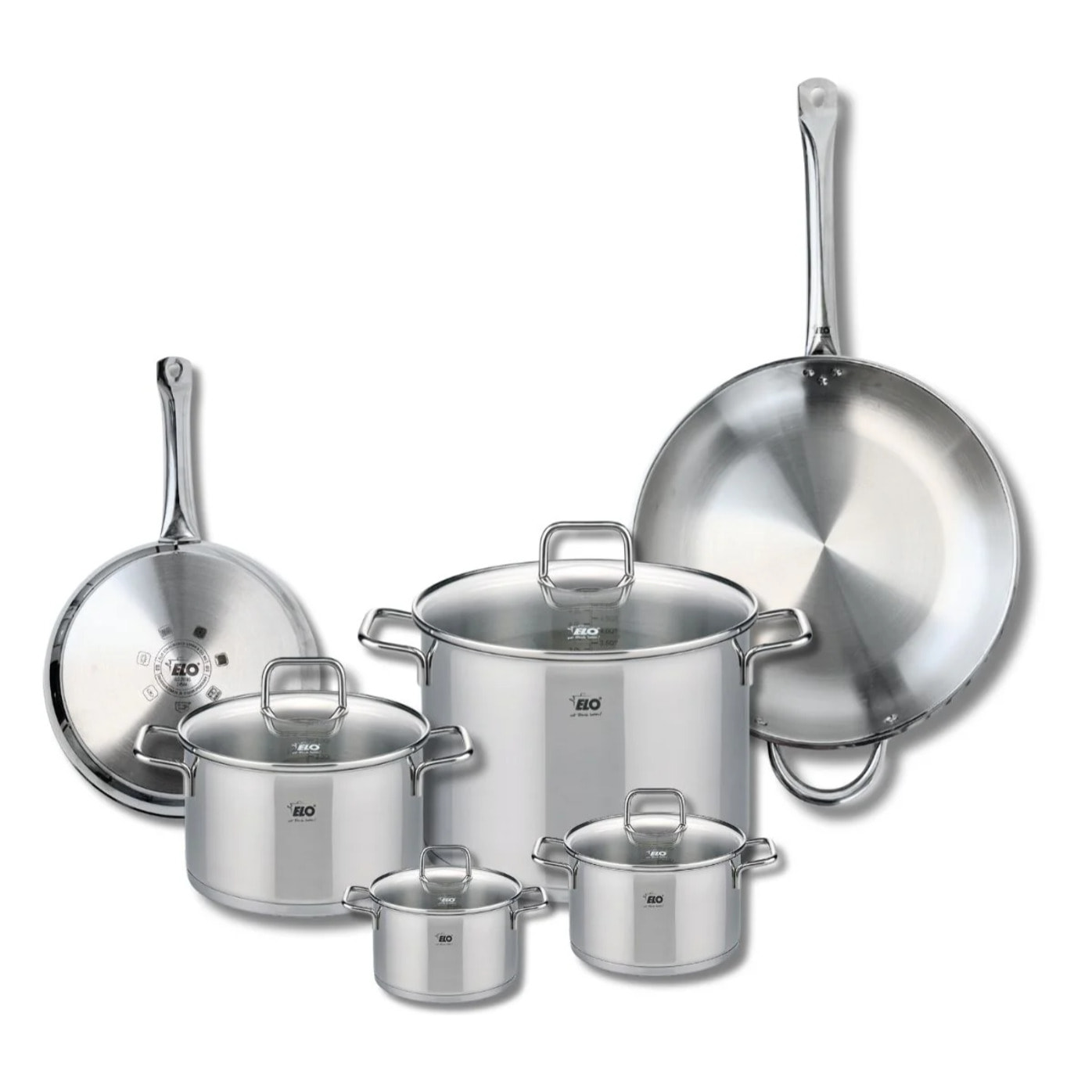 Ensemble de 2 Poêles de cuisson 24 et 32 cm et 4 faitouts 12, 14, 20 et 26 cm Elo Profi Citrin