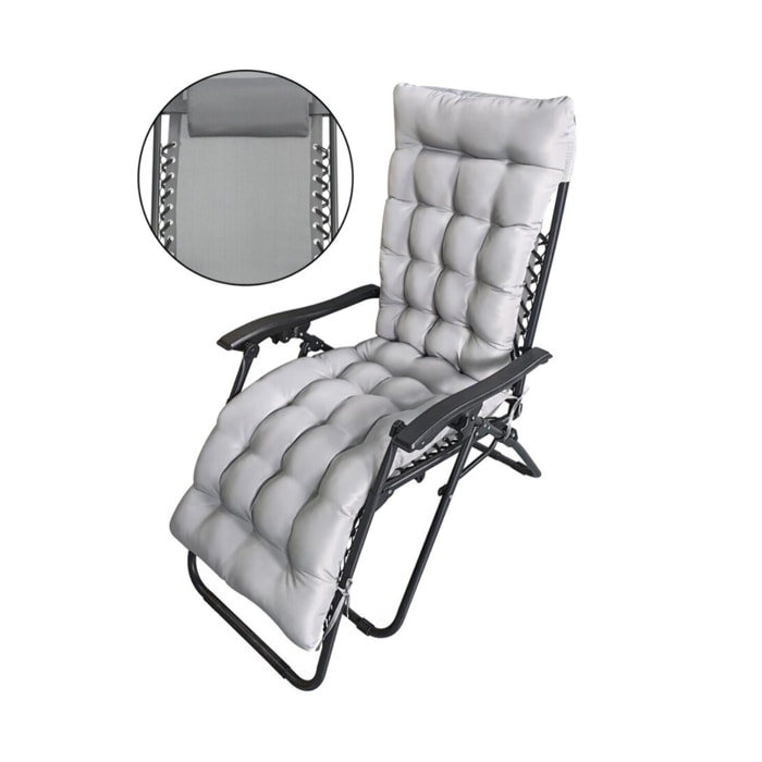 Fauteuil de jardin relax zéro gravité avec coussin matelassé "Sintra" - Gris