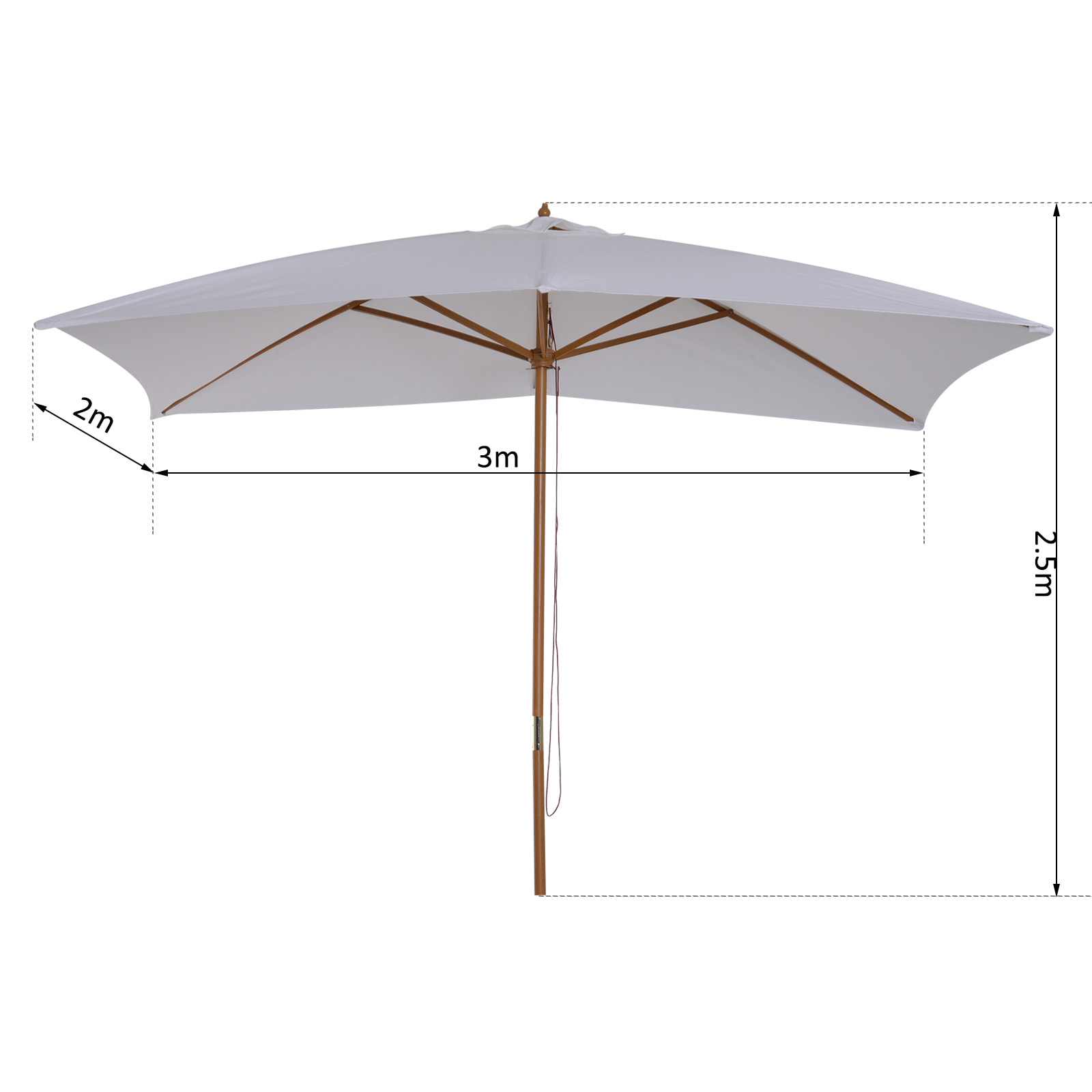 Parasol droit rectangulaire de jardin grande taille dim. 3L x 2l x 2,5H m blanc