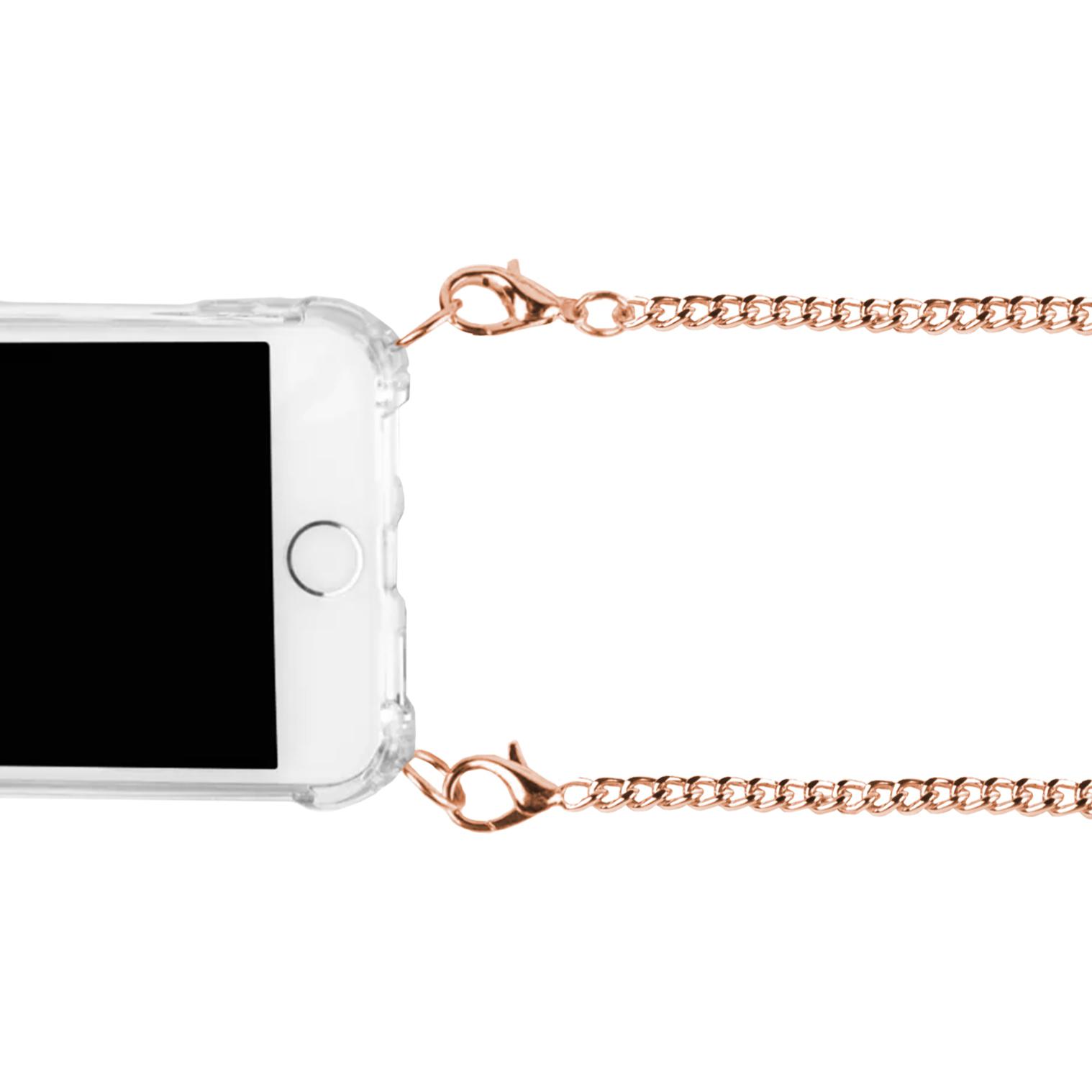 Carcasa transparente iPhone X con colgante cadena metálica. Accesorio de moda, ajuste perfecto y máxima protección