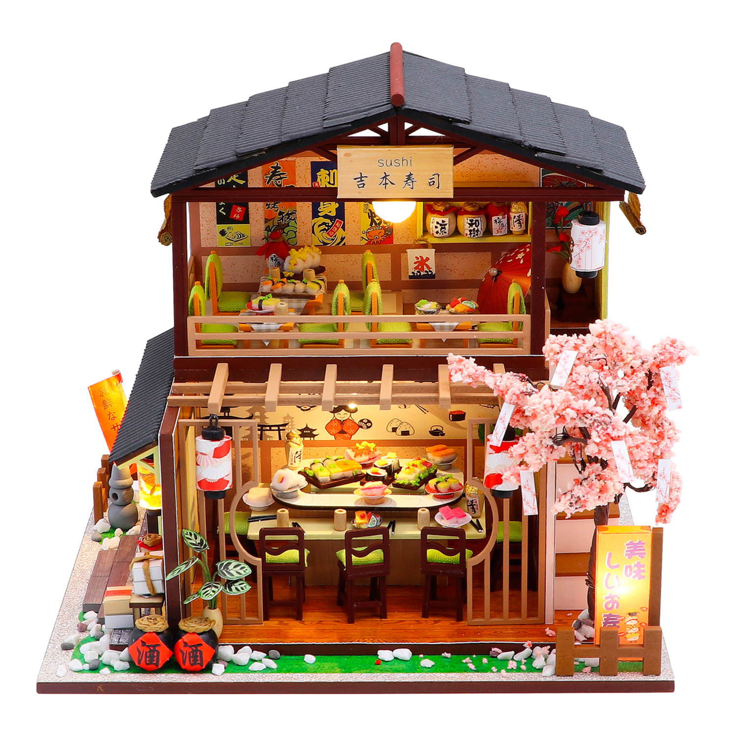 Restaurante de sushi Yoshimoto. Maqueta 3D realista con gran detalle y luces led.