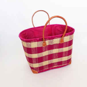 Panier artisanal de Madagascar - Beloha GM Fuchsia avec pochon