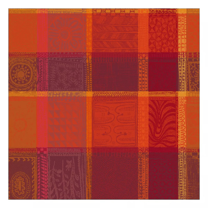 Serviette pur coton motif jacquard orange rouge Mille wax ketchup