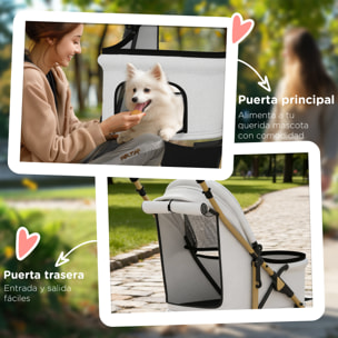Carrito para Perros Plegable Cochecito para Mascotas con 2 Puertas Ventana de Malla Cesta de Almacenamiento Cuerda de Seguridad y Cojín Carga 15 kg 80x44,5x97 cm Gris Claro