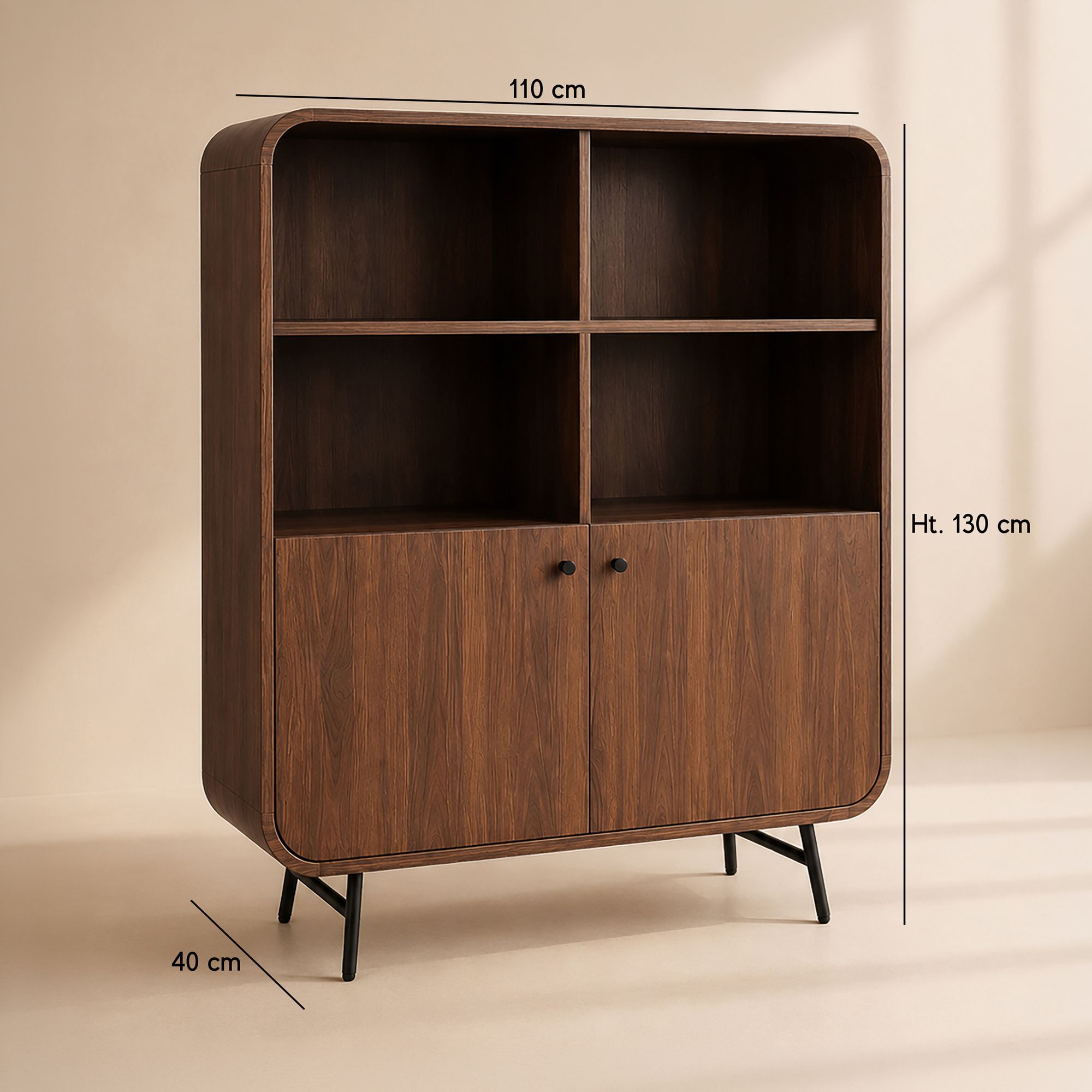 Bahut haut 2 portes effet bois marron OREE