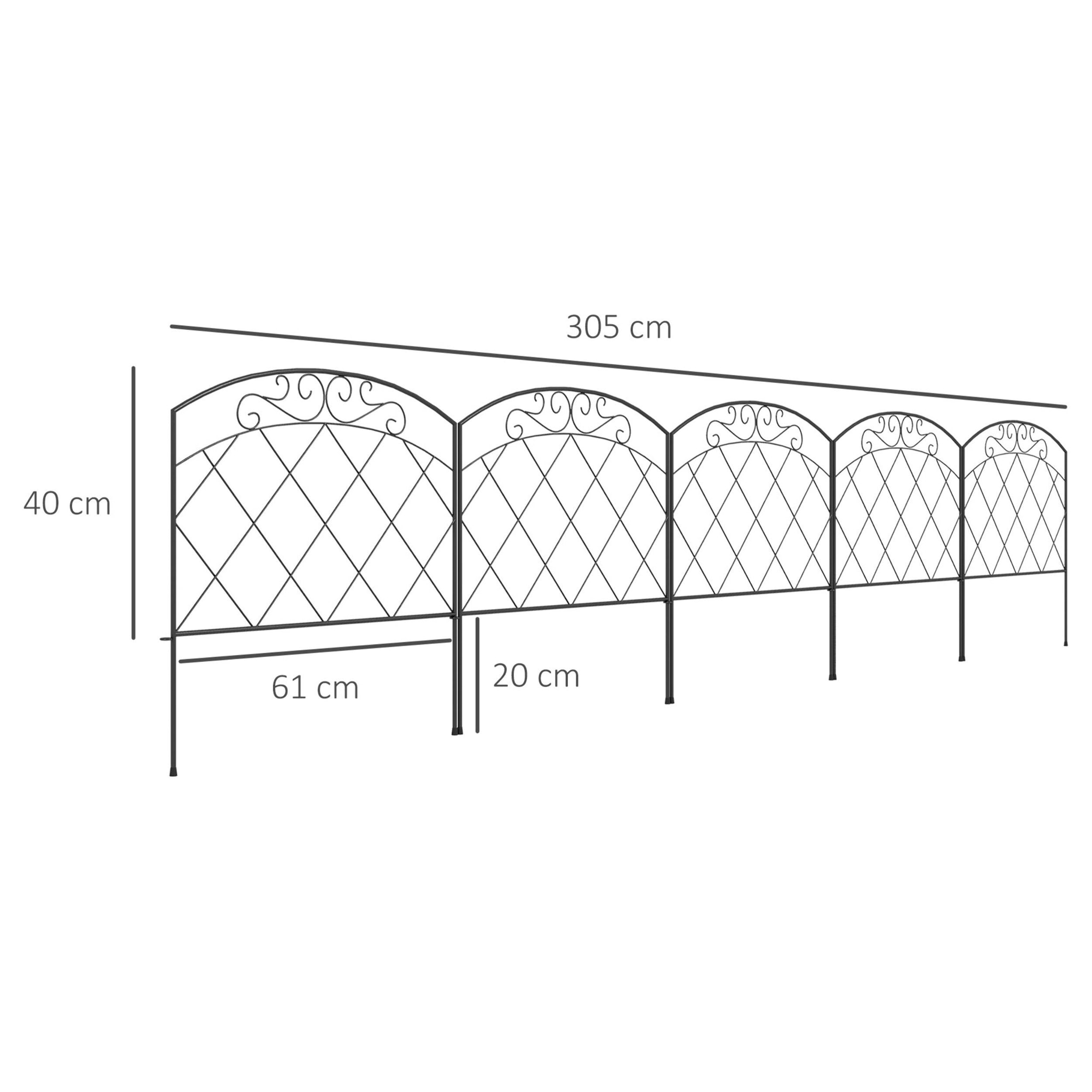 Vallas de Jardín 305x61 cm Juego de 5 Vallas Decorativas para Jardín de Metal Combinación Libre en Forma de Arco Barrera para Animales para Terraza Patio Césped Negro