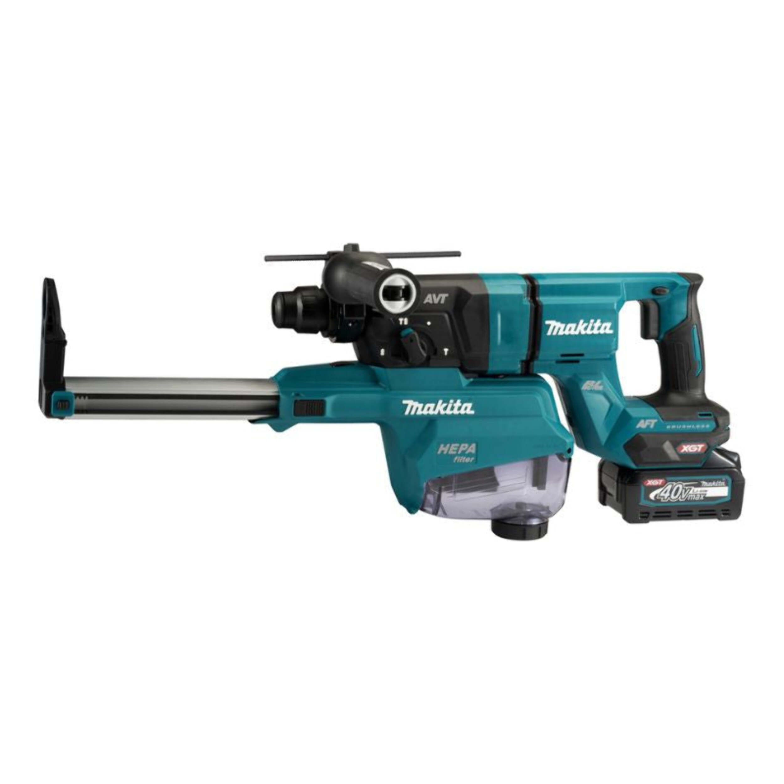 Taladro percutor SDS-PLUS 40V max Li-Ion - 28 mm XGT con kit de aspiración - MAKITA - con 2 baterías 40V 4.0Ah - cargador - caja - HR007GM202
