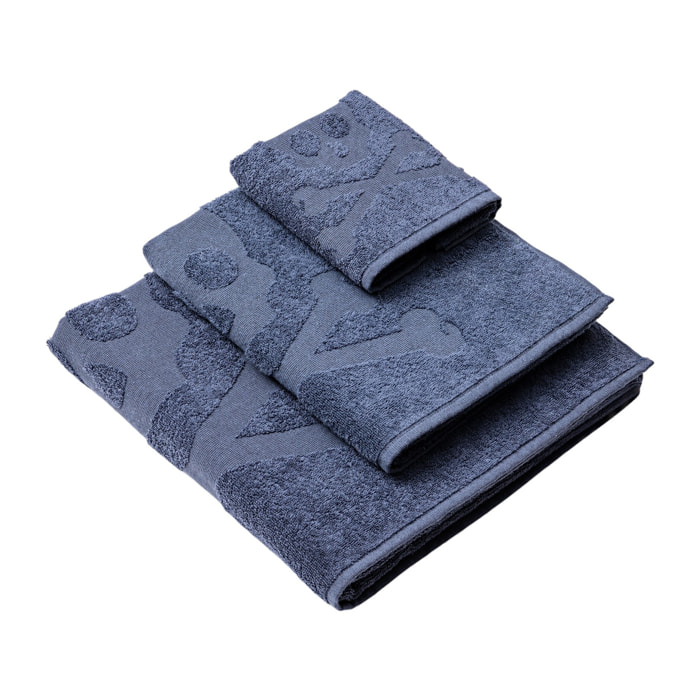 Set de toallas de baño calavera (tocador 30x50cm + manos 50x90cm + baño 70x140cm) 100%algodón azul scalpers home
