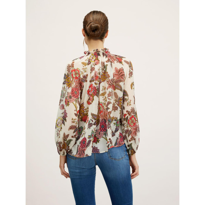 Motivi - Blusa maniche lunghe fantasia a fiori indiani - Bianco