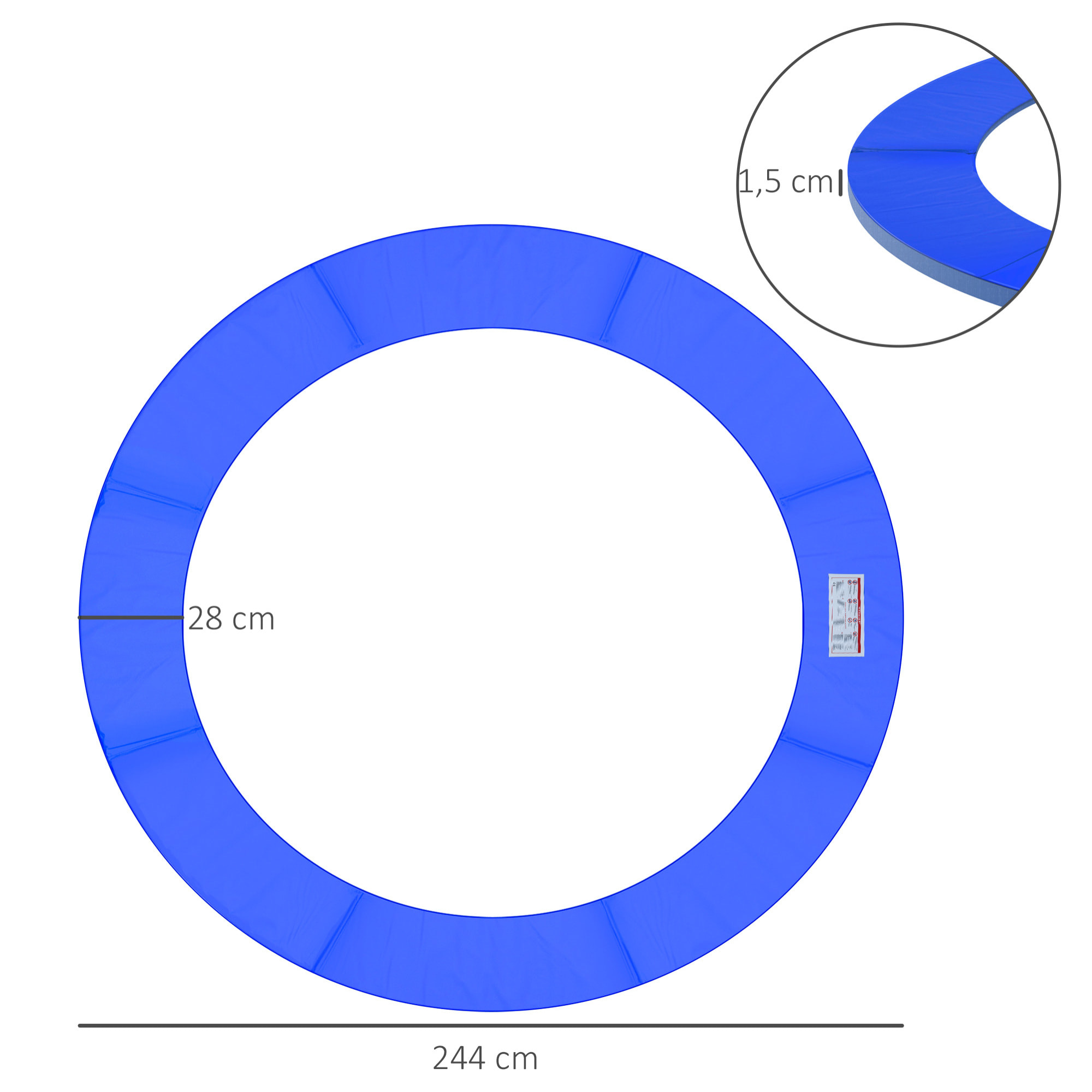Couvre-ressort trampoline Ø 244 cm - coussin de protection des ressorts - rembourrage 1,5 cm - PVC bleu