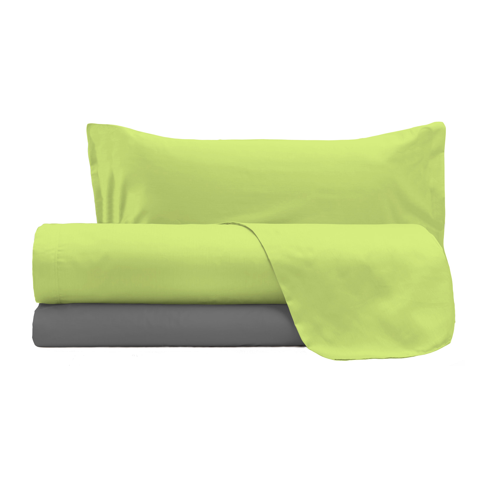 COMPLETO LETTO NATURAL COLOUR MADE IN ITALY COTONE-VERDE ACIDO/FUMO PIAZZA E MEZZA