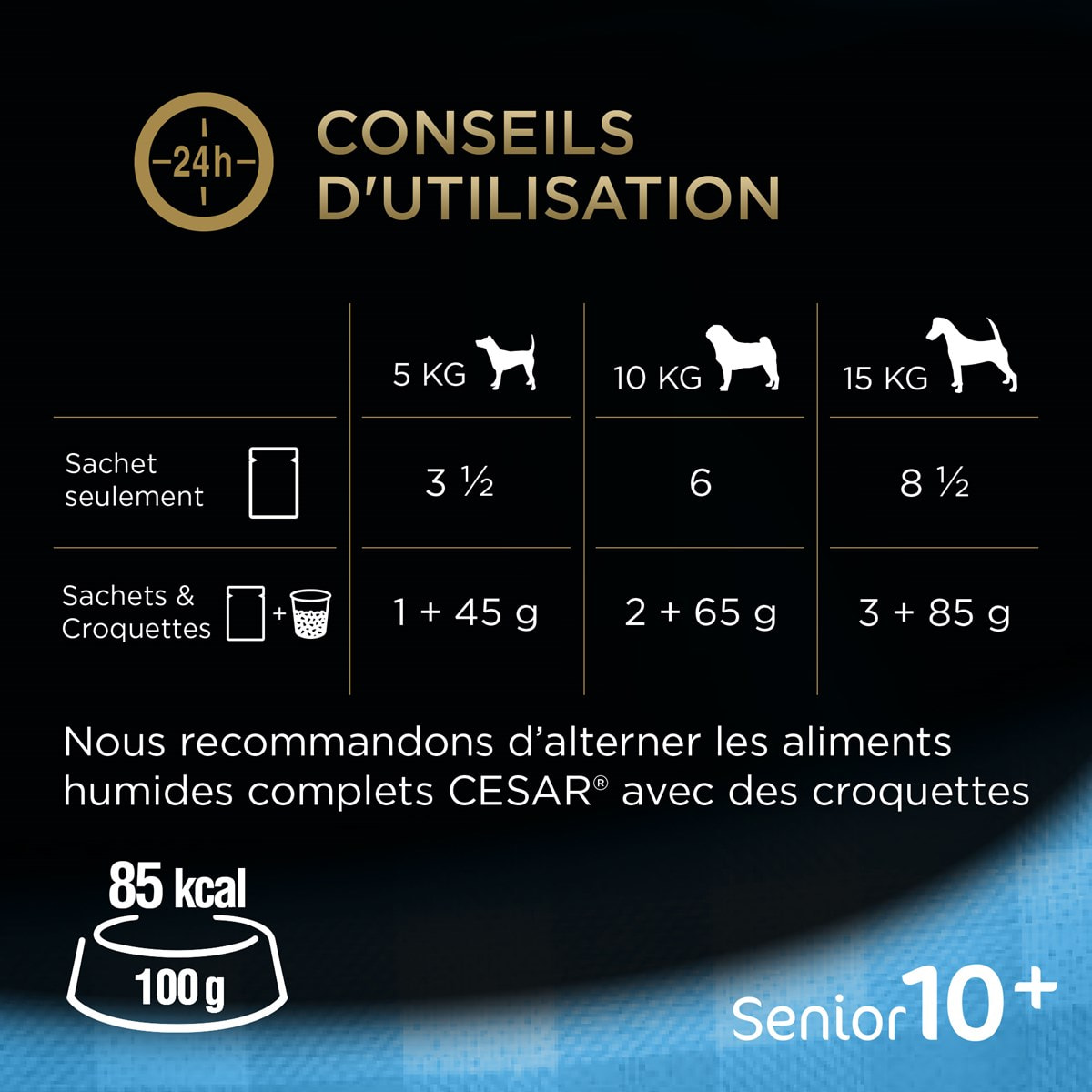 CESAR 72 Sachets fraîcheur en gelée 4 variétés pour chien senior 100g (6x12)