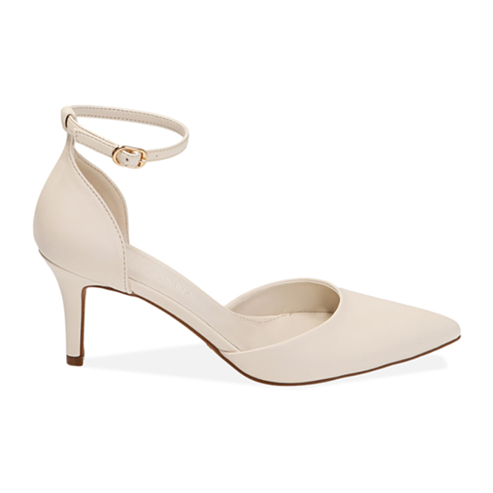 Zapatos de salón color crema, tacón de 7 cm