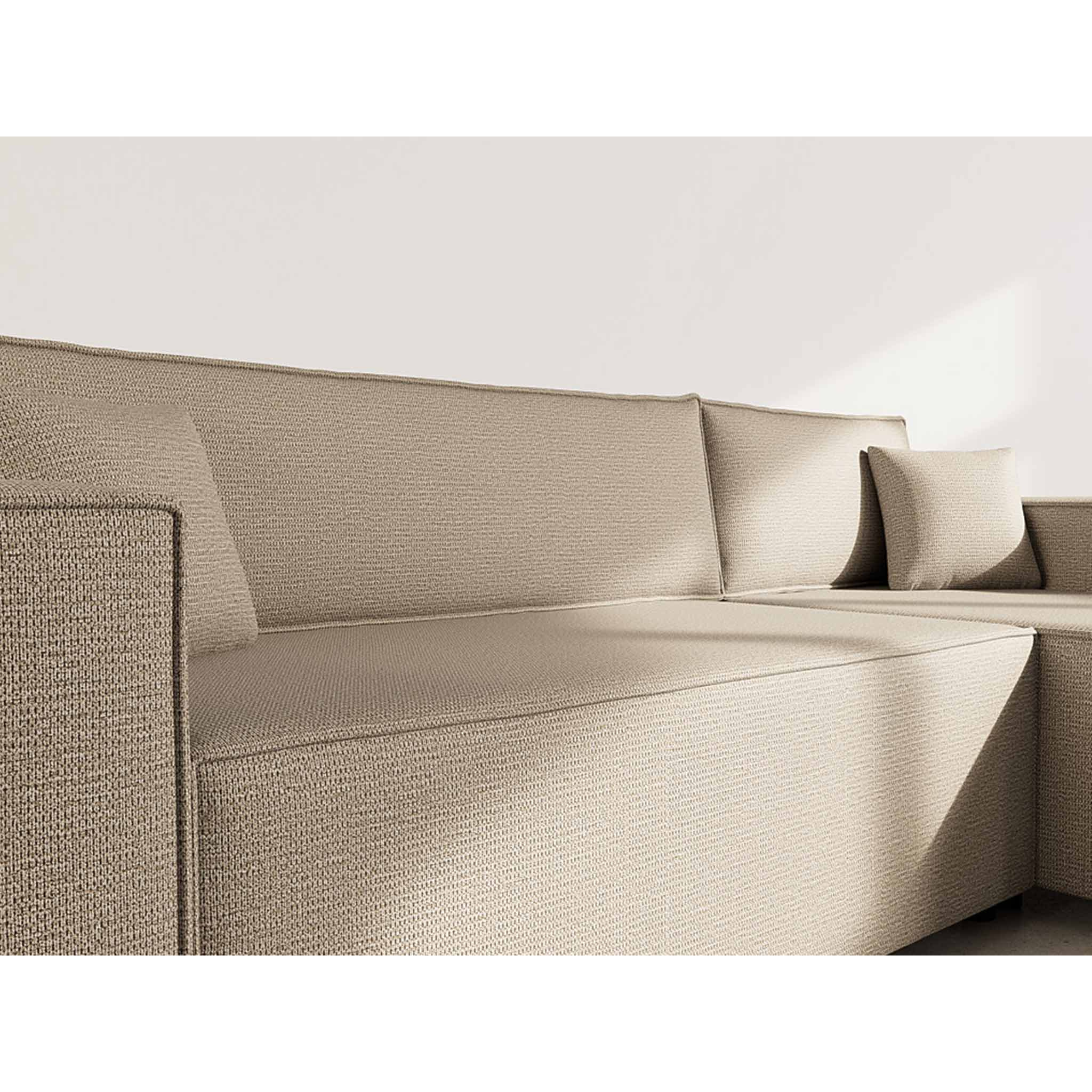 Jonas - canapé d'angle réversible 4 places convertible avec coffre en tissu texturé - Taupe