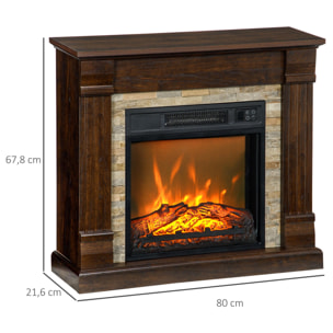 Chimenea Eléctrica 1800W Calentador de Chimenea con Efecto de Llama Mando a Distancia Temporizador y Protección Sobrecalentamiento para Sala 30 m² 80x21,6x67,8 cm Marrón Oscuro