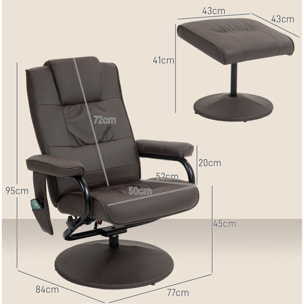 Sillón Relax Reclinable con Reposapiés Sillón de Masaje Eléctrico con 10 Puntos de Masaje Sillón Relax Giratorio con Mando a Distancia para Salón Oficina Marrón