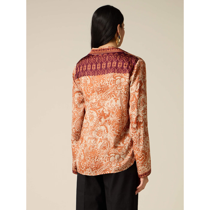 Oltre - Camicia in raso di viscosa fantasia - Arancione