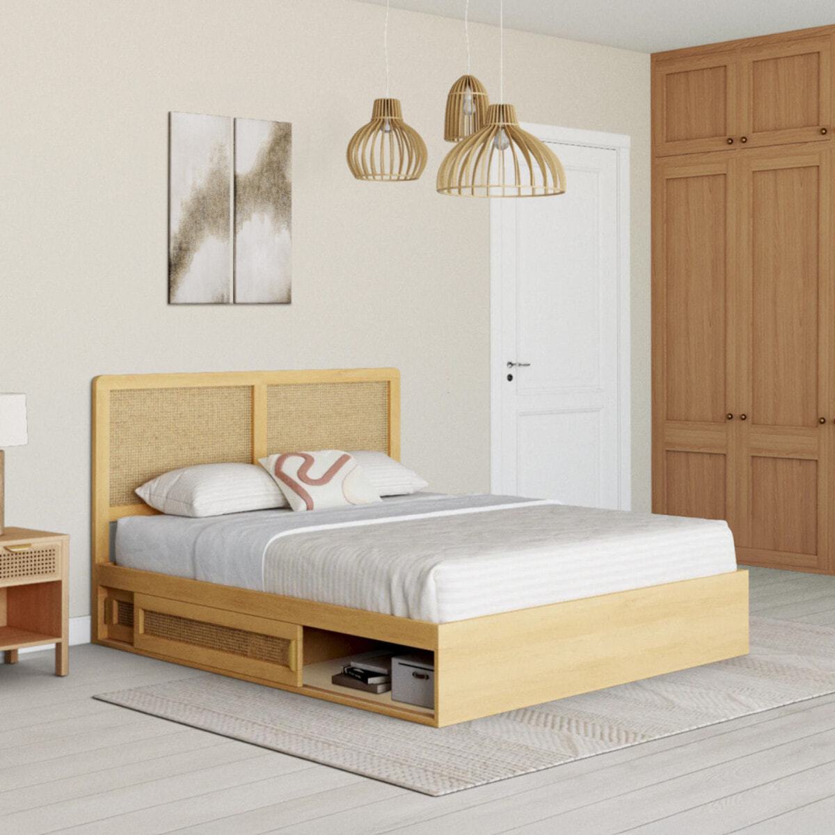 Lit Eve 140x190cm cannage et tiroirs coulissants