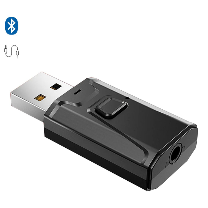 Trasmettitore e ricevitore Bluetooth con alimentazione USB e connessione minijack.