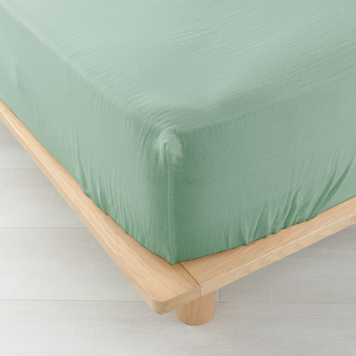 Drap Housse en gaze de coton - Sauge