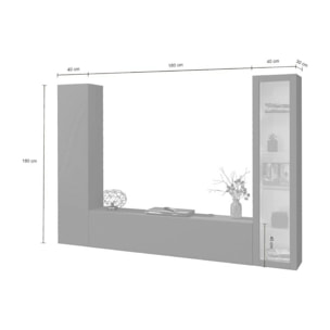 Parete attrezzata Girolamo, Set salotto porta TV a 3 ante, Mobile soggiorno multiuso con vetrina e luce LED, 100% Made in Italy, cm 260x30h180, Antracite