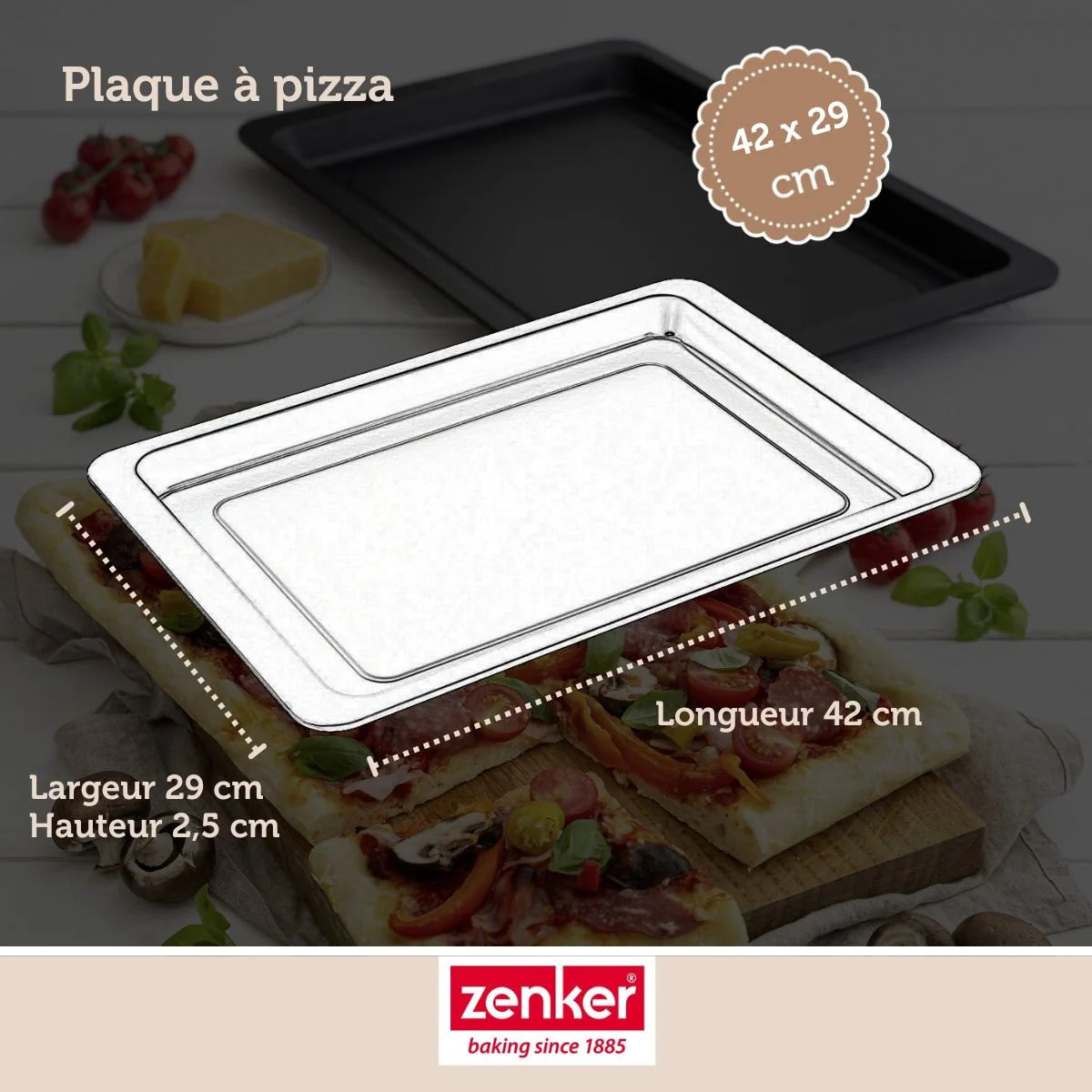 Lot de 2 plaques à pizza rectangulaires 42/29/2,5 cm en acier Spécial crountries Spécial crountries Zenker  Spécial crountries