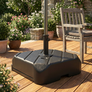 Base para Sombrilla con Ruedas, Soporte de Parasol de HDPE, Pie para Sombrilla con Postes Ø38 mm, Ø48 mm, Rellenable de Arena 72 kg o Agua 45 Litros, con Asa Telescópica, para Jardín, Negro