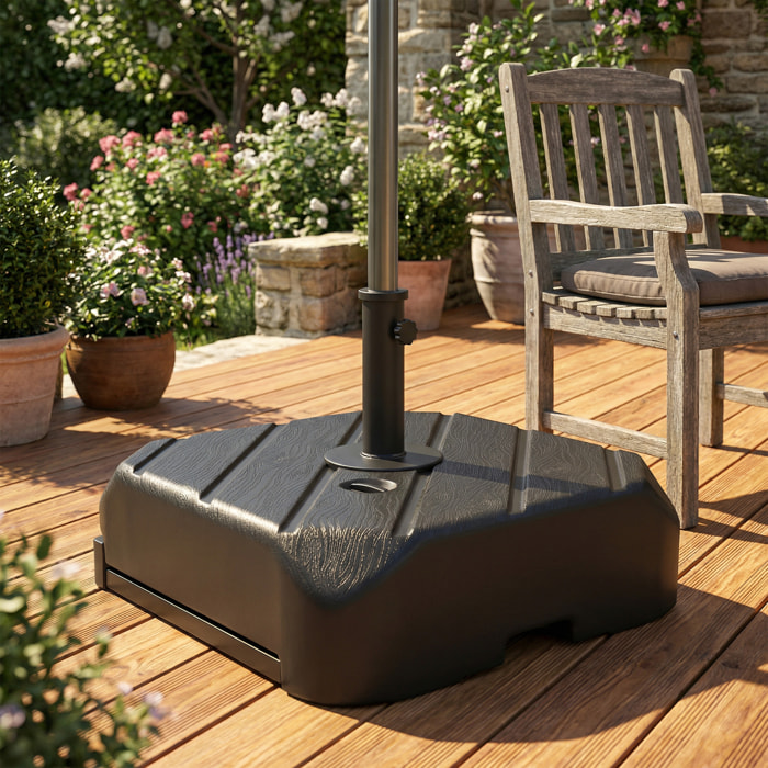 Base para Sombrilla con Ruedas, Soporte de Parasol de HDPE, Pie para Sombrilla con Postes Ø38 mm, Ø48 mm, Rellenable de Arena 72 kg o Agua 45 Litros, con Asa Telescópica, para Jardín, Negro