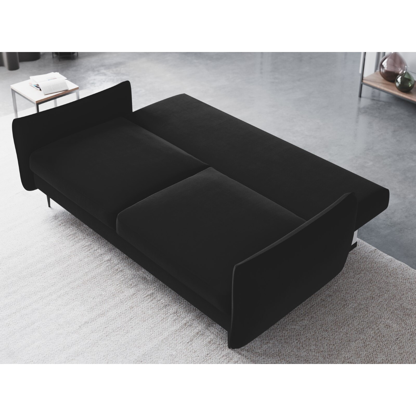 Canapé convertible avec coffre de rangement "Vermont" 3 places en velours noir