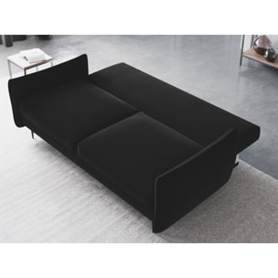 Canapé convertible avec coffre de rangement "Vermont" 3 places en velours noir