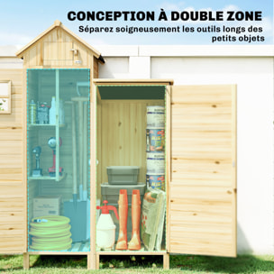 Armoire de jardin en bois 2 + 1 portes 2 étagères fenêtre toit bitumé noir