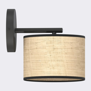 Lampada da parete ECO in acciaio nero e rattan