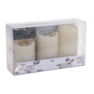juego de 3 velas led con efecto cera y llama oscilante con mando a distancia
