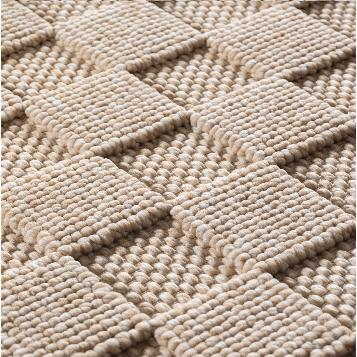 HELIX - Tapis moderne rond effet laine bouclé à motif damier en relief beige