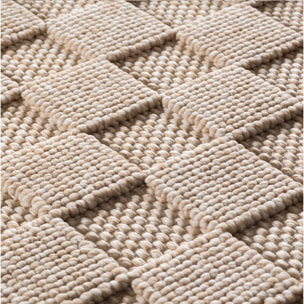 HELIX - Tapis moderne rond effet laine bouclé à motif damier en relief beige