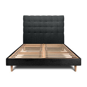 Lit avec tête de lit capitonnée bouclette et sommier kit Ep14