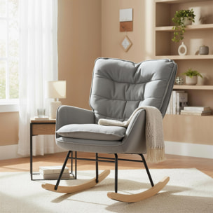 Silla Mecedora Moderna, Mecedora Tapizada en Chenilla, Sillón de Lactancia con Respaldo Ancho, Acolchado Grueso, Patas de Madera, Reposabrazos, para Dormitorio, Salón, Gris Claro