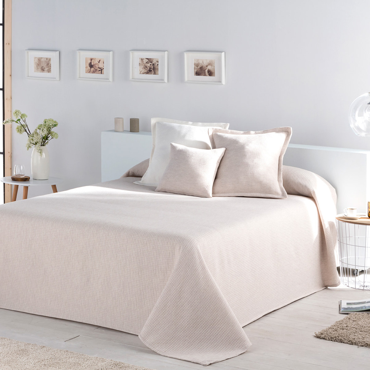 Jeté de lit BRENNE - coton et polyester - beige