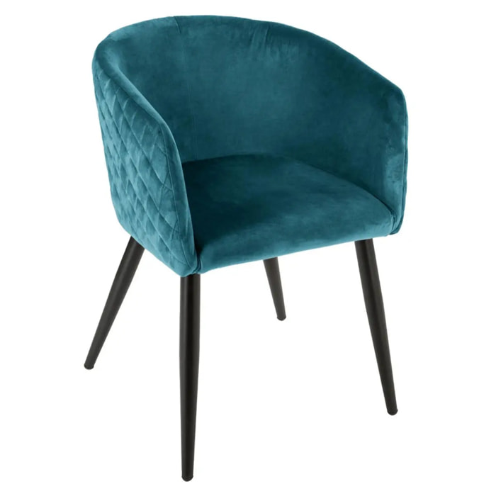 Fauteuil "Marlo" velours bleu canard